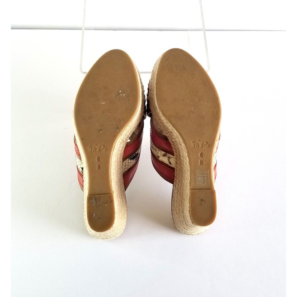 COACH Florentine Espadrille Wedge Sandals Sz 6 Red Tan Snake Print Platform - Picture 10 of 12